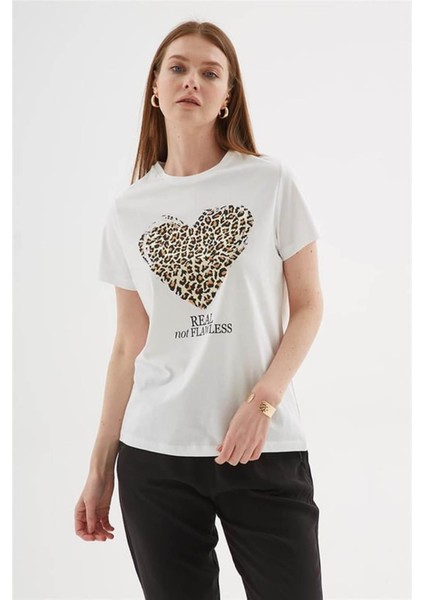 Baskılı Beyaz Kadın T-Shirt 25Y0406K1