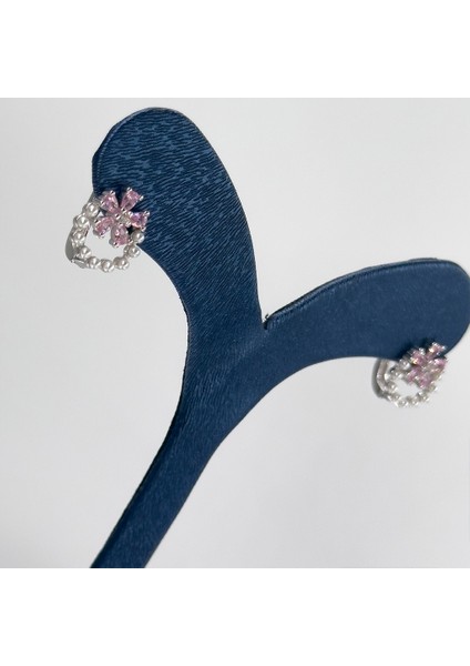 Pembe Kuvars Incili Gümüş Küpe Livora Jewelry