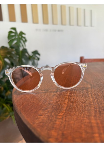 Yumy Yuvarlak Unisex Güneş Gözlüğü Şeffaf Çerçeve Somon Cam Trend Renk