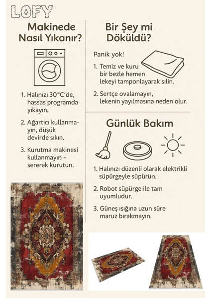 Vintage Medallion Desenli Halı – Yıkanabilir, Kaymaz Tabanlı, Evcil Hayvan ve Bebek Dostu Model