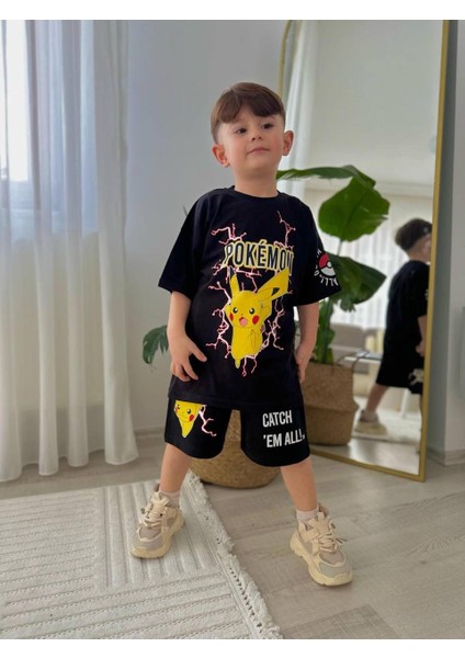 Pokemon Pikachu Detaylı Erkek Çocuk Şortlu Takım