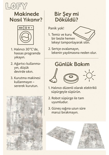 Modern Gri Renkli Salon Halısı, Yıkanabilir, Kaymaz Tabanlı, Soft Dokulu, Kolay Temizlik Şık Görünüm