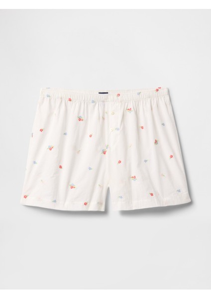 Kadın Kırık Beyaz Işlemeli Pijama Boxer Şort