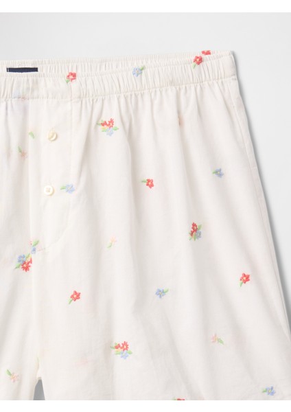Kadın Kırık Beyaz Işlemeli Pijama Boxer Şort
