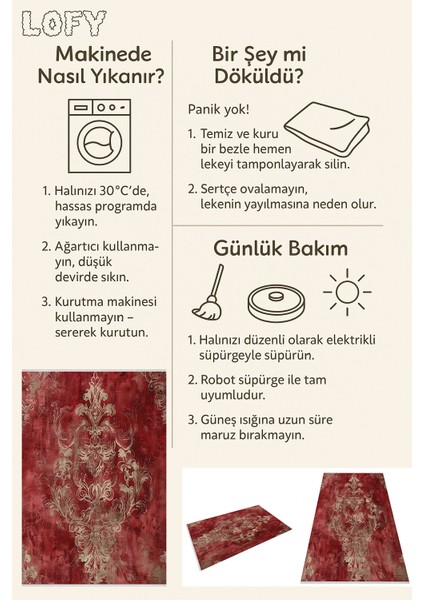 Barok Desenli Klasik Bordo Halı – Yıkanabilir, Kaymaz Tabanlı, Renk Solmaz Dokuma