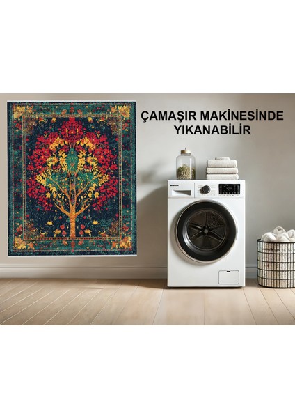 Hayat Ağacı Motifli Halı - Kırmızı, Sarı ve Yeşil Tonlarında