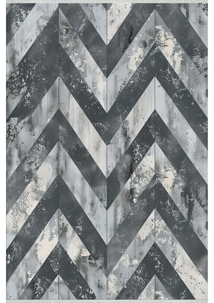 Modern Zigzag Desenli Halı – Gri & Siyah | Kaymaz, Yıkanabilir, Ince Dokulu