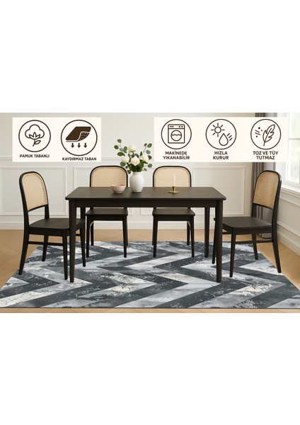 Modern Zigzag Desenli Halı – Gri & Siyah | Kaymaz, Yıkanabilir, Ince Dokulu
