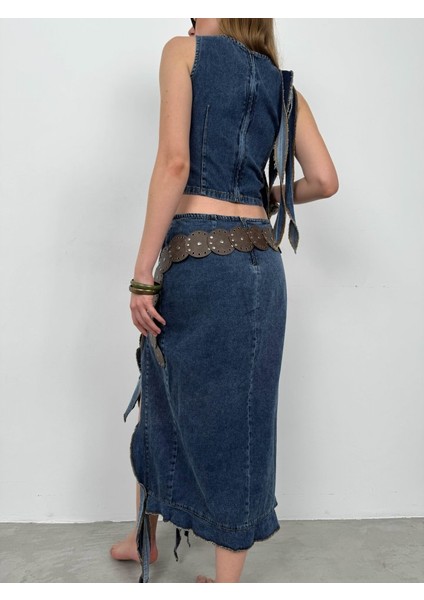 Fırfır Detay Denim Bluz