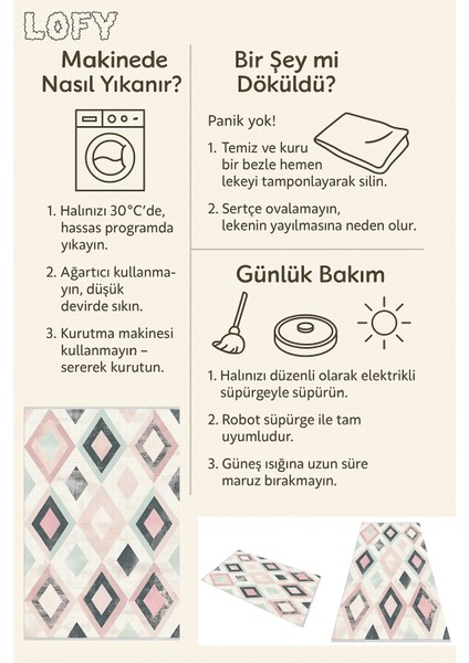 Geometrik Desenli Modern Halı – Makinede Yıkanabilir, Antibakteriyel ve Bebek Dostu