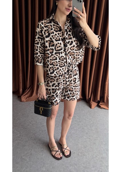 Poplin Leopar Şort-Gömlek Takım fırsatları