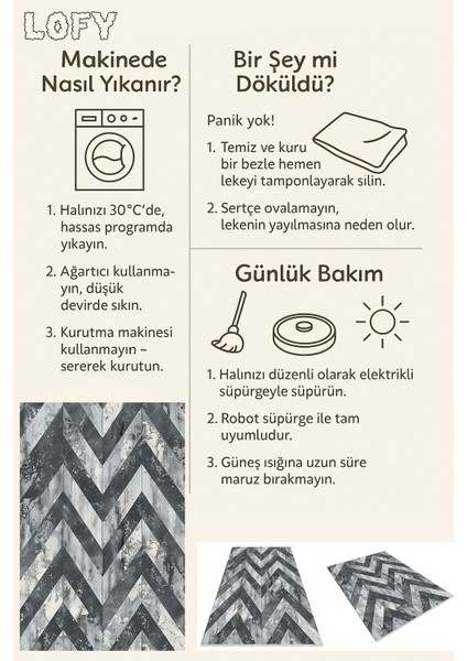 Modern Zigzag Desenli Halı – Gri & Siyah | Kaymaz, Yıkanabilir, Ince Dokulu