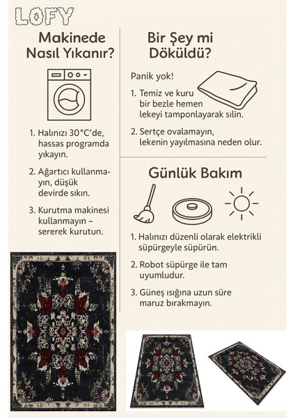 Vintage Desenli Koyu Zemin Halı – Kaymaz Tabanlı, Yıkanabilir, Toz Tutmaz