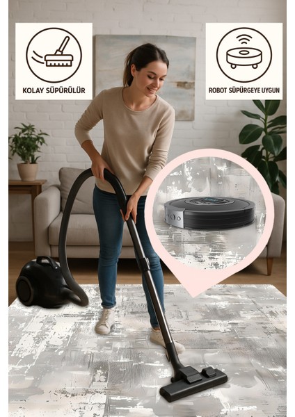 Modern Gri Renkli Salon Halısı, Yıkanabilir, Kaymaz Tabanlı, Soft Dokulu, Kolay Temizlik Şık Görünüm