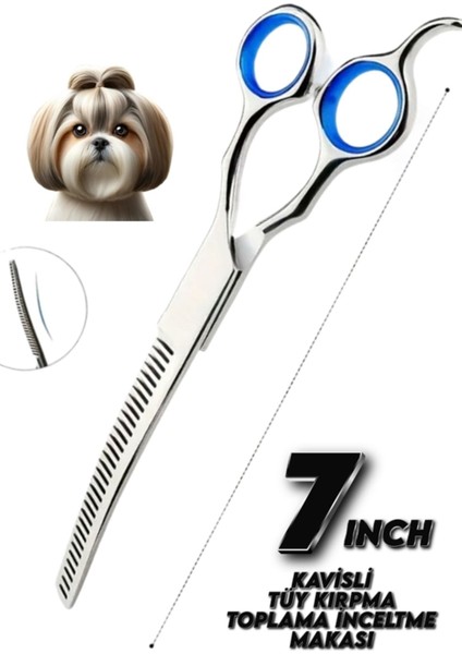 Titanium Grey Çantalı Kavisli Makas Seti 7 Inç Düz Kesim Makası ve Tüy Toplama Inceltme Makası modelleri