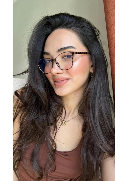 Elanor Leopar Desenli Metal Menteşeli Esnek Hafif Köşeli Cat Eye Mavi Işık Korumalı Gözlük