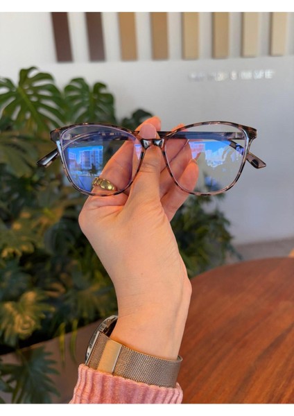 Elanor Leopar Desenli Metal Menteşeli Esnek Hafif Köşeli Cat Eye Mavi Işık Korumalı Gözlük fiyatları