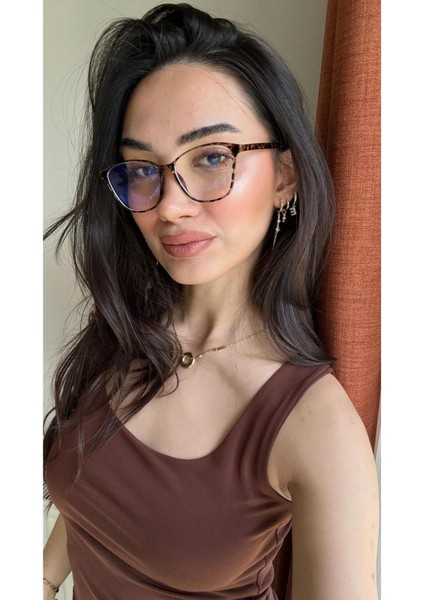 Elanor Leopar Desenli Metal Menteşeli Esnek Hafif Köşeli Cat Eye Mavi Işık Korumalı Gözlük modelleri