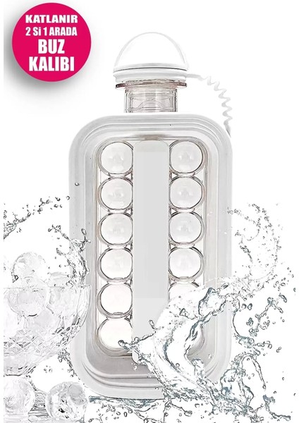 Katlanır Buz Küpü Kalıbı ve Içecek Şişesi Pratik Taşınabilir Buz Küpü Kalıbı Maker Su Şişesi Buzluk