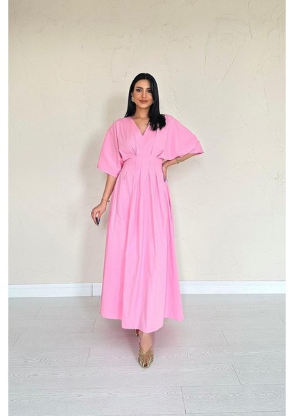 Pembe Pileli Uzun Elbise