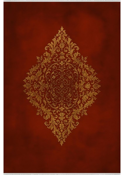 Makinede Yıkanabilir Kaymaz Halı – Osmanlı Desenli Bordo Altın | Dar Alanlara Uygun | 80 x 150