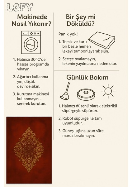 Makinede Yıkanabilir Kaymaz Halı – Osmanlı Desenli Bordo Altın | Dar Alanlara Uygun | 80 x 150