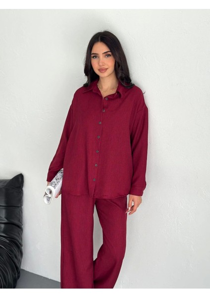 Gömlek Pantolon Ikili Takım - Bordo