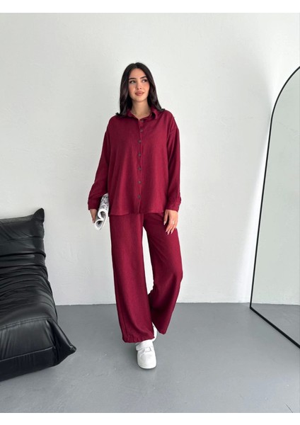 Gömlek Pantolon Ikili Takım - Bordo