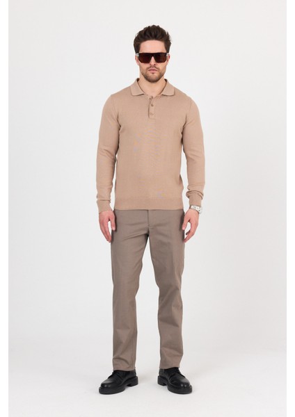 Saf Pamuk Camel Polo Yaka Triko Kazak
