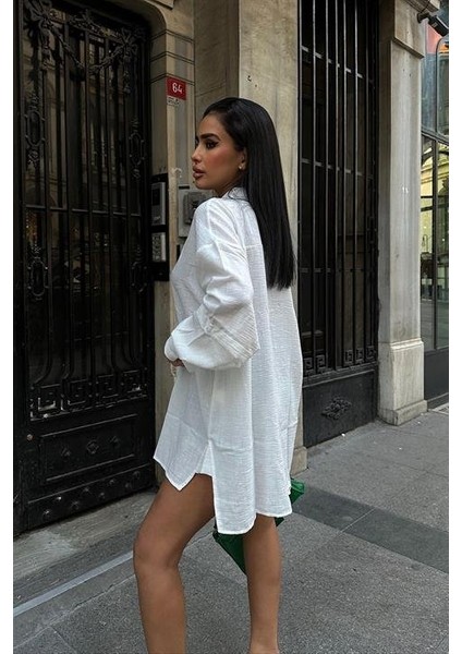 Alina Kol Cut Out Keten Gömlek 3252-08