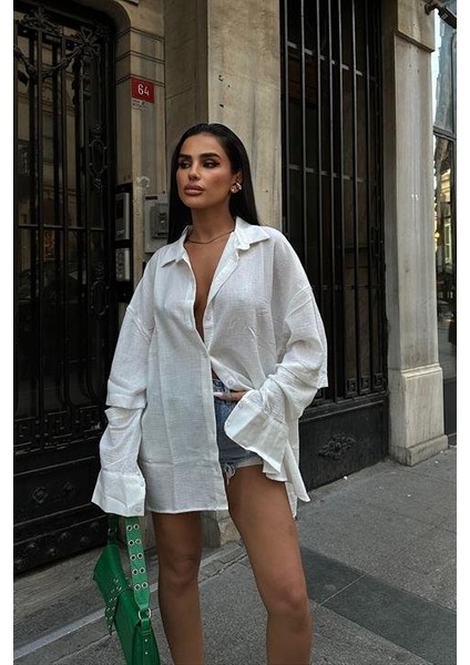 Alina Kol Cut Out Keten Gömlek 3252-08