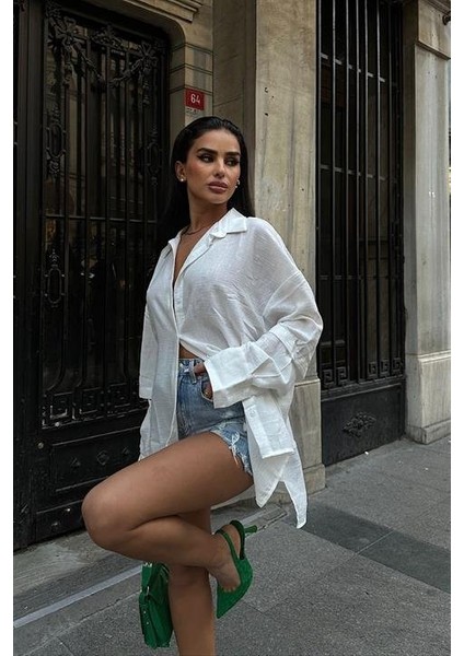 Alina Kol Cut Out Keten Gömlek 3252-08