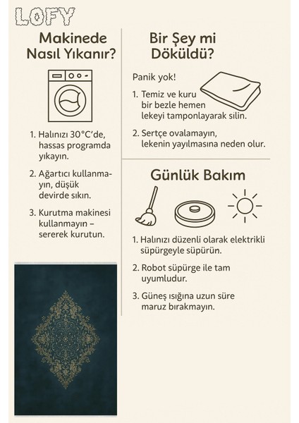 Makinede Yıkanabilir Kaymaz Lacivert Halı – Bebek ve Evcil Hayvan Dostu - Robot Süpürge Uyumlu