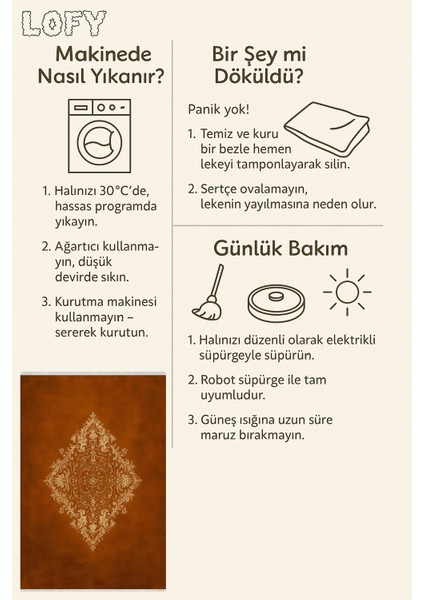 Tarçın Renk Klasik Halı, Canlı Renk Koruması Sağlar, Salon ve Oturma Alanlarında Ideal Seçim