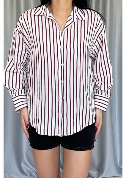 Bordo Çizgili Gömlek fırsatları