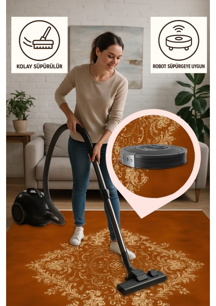 Tarçın Renk Klasik Halı, Canlı Renk Koruması Sağlar, Salon ve Oturma Alanlarında Ideal Seçim