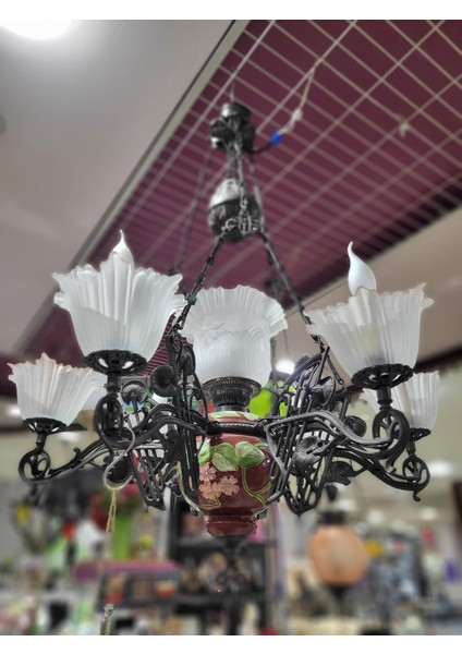 100X70CM Cam Seramik Metal Avize Vintage Antique Lighting Italyan Tarz El Yapım 1 Adet