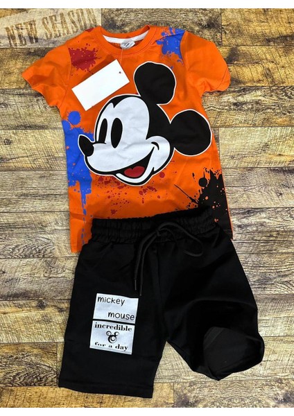 Mickey Detaylı Çocuk Yazlık Tarz Şortlu Takım