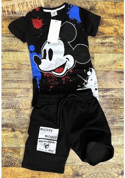 Mickey Detaylı Çocuk Yazlık Tarz Şortlu Takım