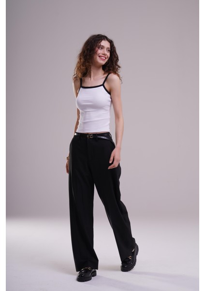 Kadın Beyaz Kontrast Biye detaylı İp Askılı Fitilli Atlet fiyatları