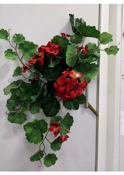 Geranium Hanging Bush Kırmızı Yapay Sardunya Çiçek Nearly Natural 50CM Sepetlik Ipek 1 Adet