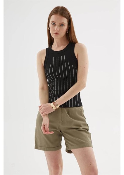Taşlı Siyah Kadın Kolsuz T-Shirt 25Y0518K1 modelleri