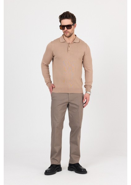 Saf Pamuk Camel Polo Yaka Triko Kazak