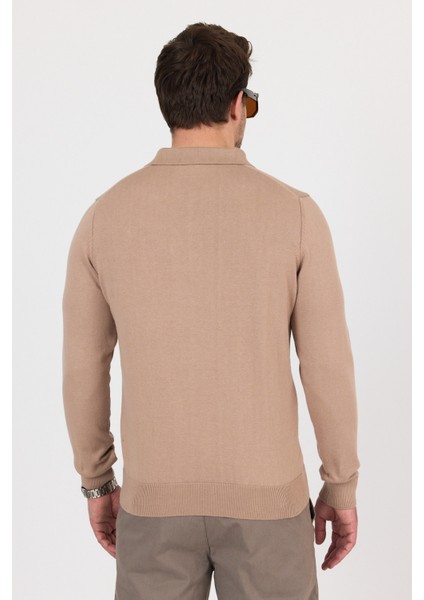 Saf Pamuk Camel Polo Yaka Triko Kazak