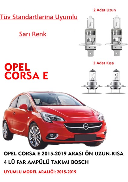 Opel Corsa E 2015-2019 Arası Uyumlu Ön Uzun-Kısa Takım Sarı Renk Far Ampülü Takımı
