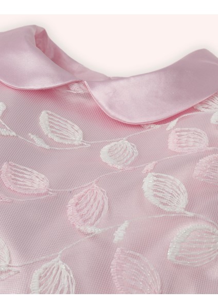 Kız Çocuk Gizli Fermuarlı Üst Robası Dantel Detaylı Saten Pembe Elbise fiyatları