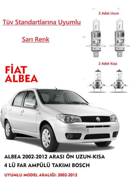 Albea 2002-2012 Arası Ön Uzun-Kısa Takım Sarı Renk Far Ampülü Takımı