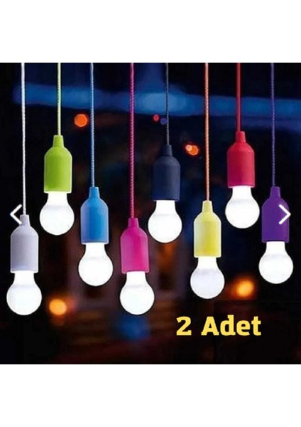 Pilli Çek Bırak Ipli Asılabilir Taşınabilir Ampül Kamp Lambası Çadır LED Işıldak 2 Adet