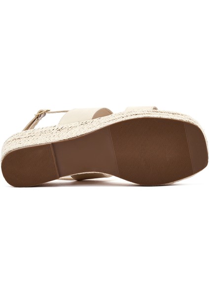 Kadın Bej Bilekten Tokalı Dolgu Topuklu Espadril Sandalet 25SFE482118