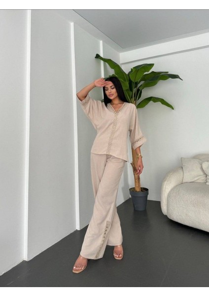 Kadın Keten Dantelli Üst-Alt Takım Elbise fiyatları